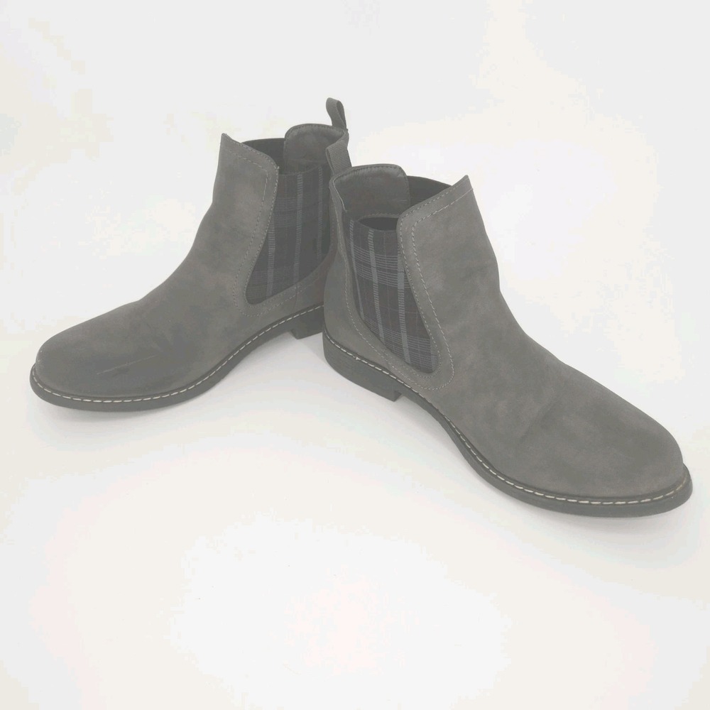 Boutique by Corkys Gray‎ Chelsea Ankle Boots Plaid Panel Womens 10 Preppy Bootie